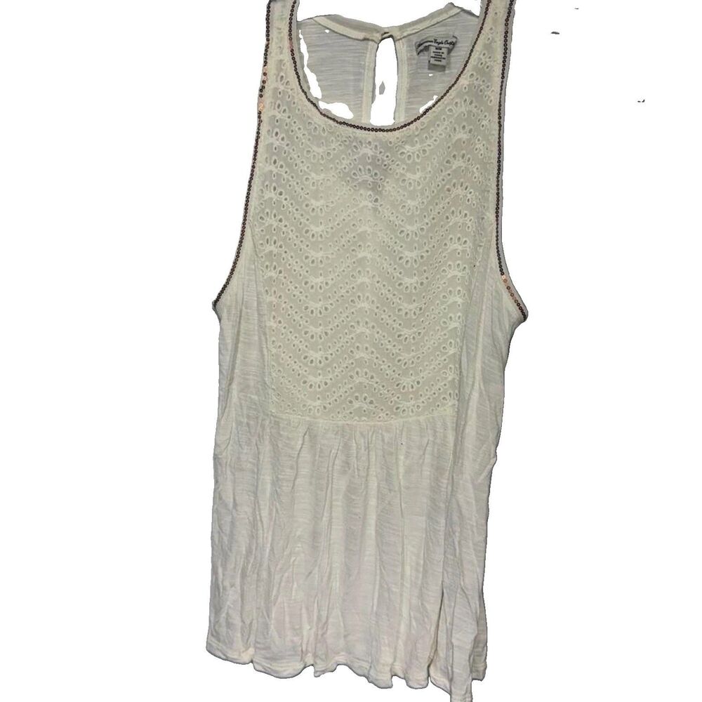 American Eagle Women's Medium Whimsical Sequince Cream Lace Tank Top